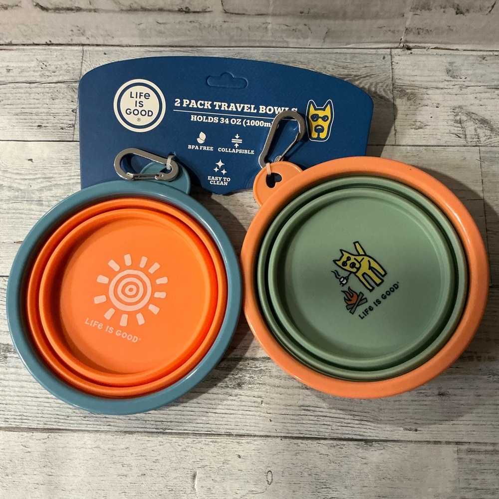 Life is Good 2Pc Sun/Camping Collapsible Travel Pet Bowl - 34 oz.